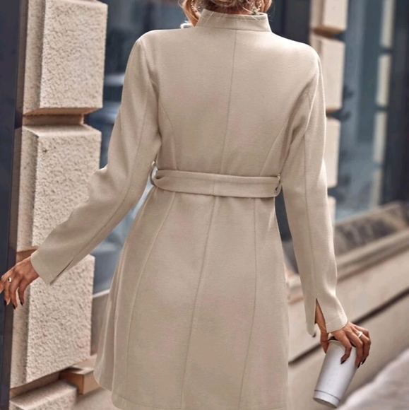 Solid Single Breasted Belted Overcoat - Picture 2 of 6